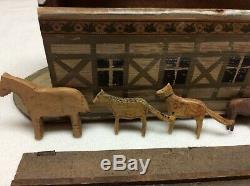 VINTAGE Antique Folk Art Noah's Ark Toy Noah Hand Carved Wooden Animals