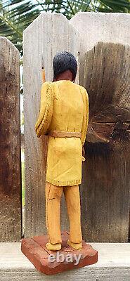 VINTAGE FOLK ART WOODEN INDIAN FIGURINE CARVED by JD JACKSON 1990 OKLAHOMA USA