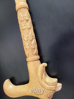 VINTAGE Hand Carved Folk Art Walking Cane Native American Or Alaska Totem