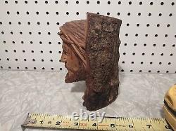 VINTAGE JESUS CHRIST Wood Hand Carved Sculpture Folk Art Bust Catholic RARE
