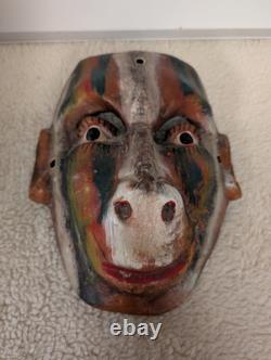 VINTAGE MEXICAN FOLK ART HAND CARVED WOOD Devil DANCE MASK Wooden Festival Mask