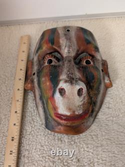 VINTAGE MEXICAN FOLK ART HAND CARVED WOOD Devil DANCE MASK Wooden Festival Mask