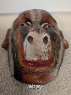 VINTAGE MEXICAN FOLK ART HAND CARVED WOOD Devil DANCE MASK Wooden Festival Mask