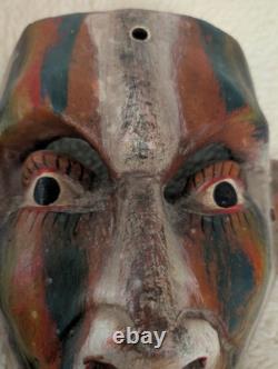 VINTAGE MEXICAN FOLK ART HAND CARVED WOOD Devil DANCE MASK Wooden Festival Mask