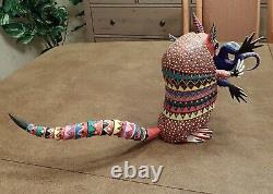 VINTAGE OAXACAN ALEBRIJE ARMADILLO with LIZARD WOOD CARVING MEXICAN FOLK ART