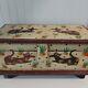 Vintage Primitive Folk Art Cats Large Carved Wood Box Hand Painted 19×9×10