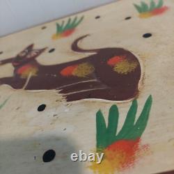 VINTAGE PRIMITIVE FOLK ART CATS LARGE CARVED WOOD BOX Hand Painted 19×9×10