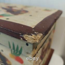 VINTAGE PRIMITIVE FOLK ART CATS LARGE CARVED WOOD BOX Hand Painted 19×9×10