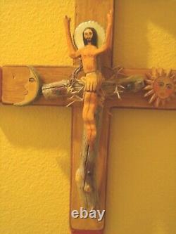 VIRGINIA MARIA ROMERO Crucificado Folk Art Cross Pigmented Wood Carving 2002