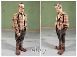 VTG 1951 Male Doll Hand-Carved Wood Head 10 Folk Art Hobo Hitchhiker Signed P G