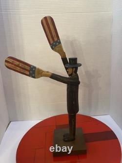 VTG Folk Art Hand Carved Wood Abraham Lincoln Abe Patriotic American Whirligig