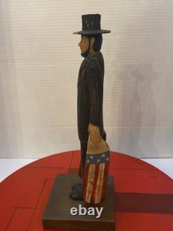 VTG Folk Art Hand Carved Wood Abraham Lincoln Abe Patriotic American Whirligig