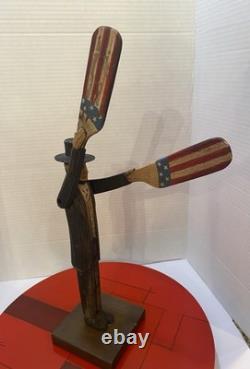 VTG Folk Art Hand Carved Wood Abraham Lincoln Abe Patriotic American Whirligig