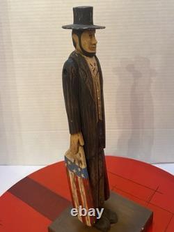 VTG Folk Art Hand Carved Wood Abraham Lincoln Abe Patriotic American Whirligig