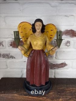 VTG German Style Carved Wood 14 Angel Candleholder Folk Art Holiday Decor Rare