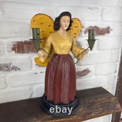 VTG German Style Carved Wood 14 Angel Candleholder Folk Art Holiday Decor Rare