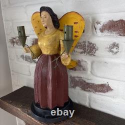 VTG German Style Carved Wood 14 Angel Candleholder Folk Art Holiday Decor Rare