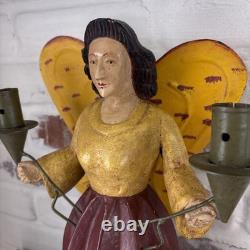 VTG German Style Carved Wood 14 Angel Candleholder Folk Art Holiday Decor Rare