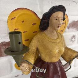 VTG German Style Carved Wood 14 Angel Candleholder Folk Art Holiday Decor Rare