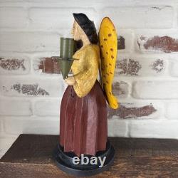 VTG German Style Carved Wood 14 Angel Candleholder Folk Art Holiday Decor Rare