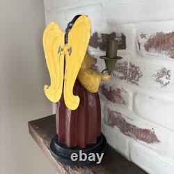 VTG German Style Carved Wood 14 Angel Candleholder Folk Art Holiday Decor Rare