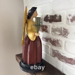 VTG German Style Carved Wood 14 Angel Candleholder Folk Art Holiday Decor Rare