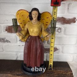 VTG German Style Carved Wood 14 Angel Candleholder Folk Art Holiday Decor Rare