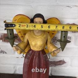VTG German Style Carved Wood 14 Angel Candleholder Folk Art Holiday Decor Rare