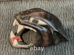 VTG Hand Carved Black Panther Wood Jaguar Cat Head Folk Art Mayan Sculpture