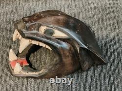 VTG Hand Carved Black Panther Wood Jaguar Cat Head Folk Art Mayan Sculpture