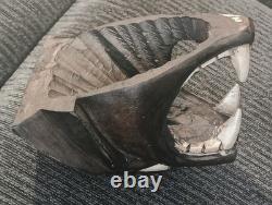 VTG Hand Carved Black Panther Wood Jaguar Cat Head Folk Art Mayan Sculpture