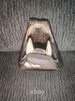 VTG Hand Carved Black Panther Wood Jaguar Cat Head Folk Art Mayan Sculpture