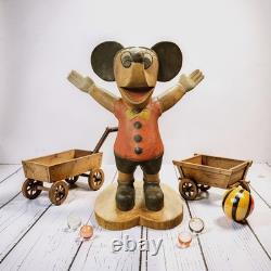 VTG Hand Carved Folk Art Mickey Mouse Wood Sculpture Figurine 12