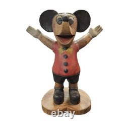 VTG Hand Carved Folk Art Mickey Mouse Wood Sculpture Figurine 12