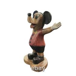 VTG Hand Carved Folk Art Mickey Mouse Wood Sculpture Figurine 12