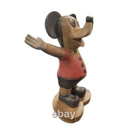 VTG Hand Carved Folk Art Mickey Mouse Wood Sculpture Figurine 12
