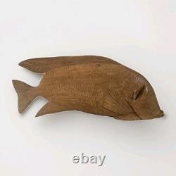 VTG Hand Carved Wood Fish Sculpture Folk Art Fine Detail Large Single Piece 17x8