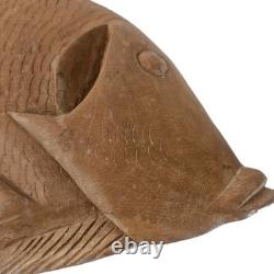 VTG Hand Carved Wood Fish Sculpture Folk Art Fine Detail Large Single Piece 17x8