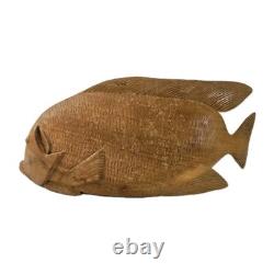 VTG Hand Carved Wood Fish Sculpture Folk Art Fine Detail Large Single Piece 17x8