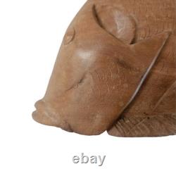 VTG Hand Carved Wood Fish Sculpture Folk Art Fine Detail Large Single Piece 17x8