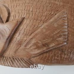 VTG Hand Carved Wood Fish Sculpture Folk Art Fine Detail Large Single Piece 17x8