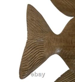 VTG Hand Carved Wood Fish Sculpture Folk Art Fine Detail Large Single Piece 17x8