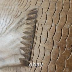 VTG Hand Carved Wood Fish Sculpture Folk Art Fine Detail Large Single Piece 17x8
