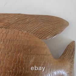 VTG Hand Carved Wood Fish Sculpture Folk Art Fine Detail Large Single Piece 17x8