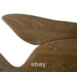 VTG Hand Carved Wood Fish Sculpture Folk Art Fine Detail Large Single Piece 17x8