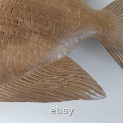 VTG Hand Carved Wood Fish Sculpture Folk Art Fine Detail Large Single Piece 17x8