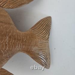 VTG Hand Carved Wood Fish Sculpture Folk Art Fine Detail Large Single Piece 17x8
