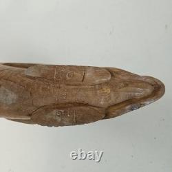VTG Hand Carved Wood Fish Sculpture Folk Art Fine Detail Large Single Piece 17x8