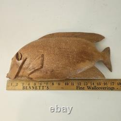 VTG Hand Carved Wood Fish Sculpture Folk Art Fine Detail Large Single Piece 17x8