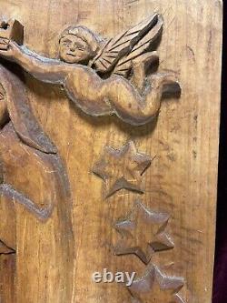 VTG. Hand Carved Wood Folk Art Primitive Wall Sculpture